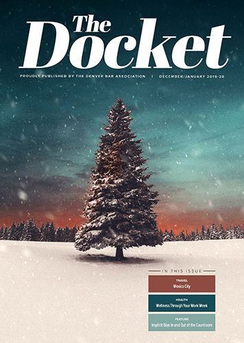 The cover of The Docket, December/January 2019-2020