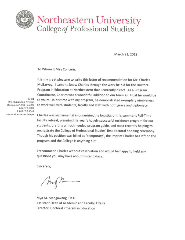 Recommendation Letter from Mya Mangawang, Ph.D.